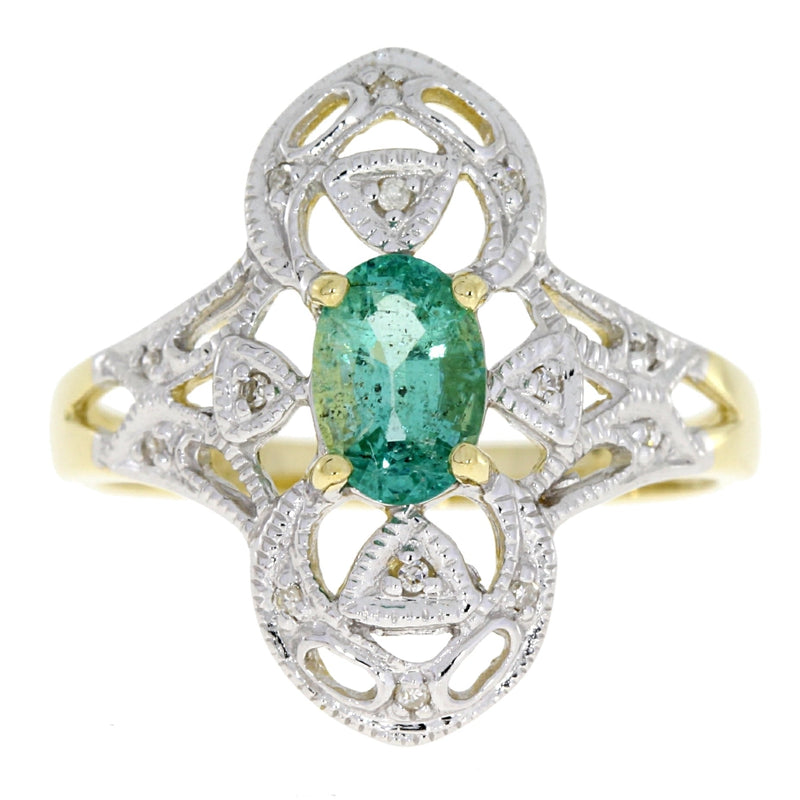Bids.com .70ct Emerald Diamond Ring 10KT Yellow Gold Rings White Smoke 7.0