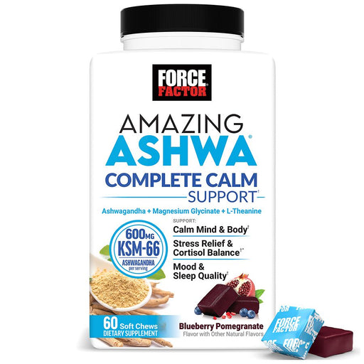 Force Factor Force Factor Amazing Ashwa Advanced Soft Chews Blueberry Pomegranate Pomegranates White Smoke