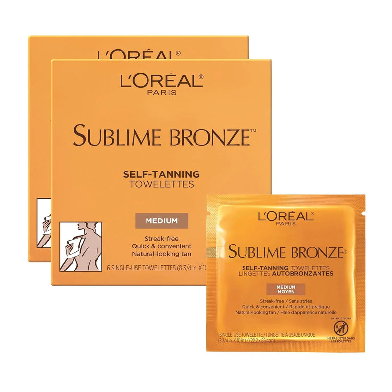 L'Oreal L'Oreal Paris Sublime Bronze Self-Tanning Towelettes Medium Natural Tan 6ct Health & Beauty White Smoke