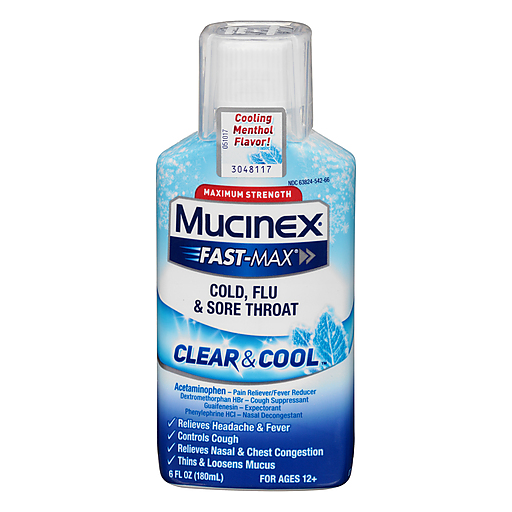 Mucinex Mucinex Fast-Max Cold Flu & Sore Throat Clear & Cool Liquid 6 Oz Health & Beauty White Smoke