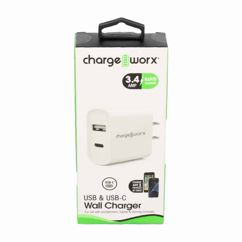 ChargeWorx ChargeWorx® Dual USB Wall Charger – White Cables Seashell