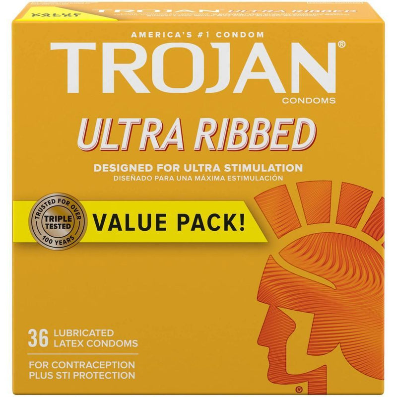 Trojan Trojan Ultra Ribbed Lubricated Latex Condoms Value Pack 36 ct Condoms Goldenrod