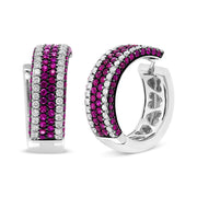 Bids.com 18K White Gold 1 7/8 Cttw Diamond and 1mm Round Red Ruby Open Swish Hoop Earrings (F-G Color, VS1-VS2 Clarity) Earrings White Smoke White.Gold / 1.85