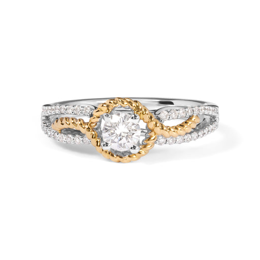 Bids.com 14K Two-Toned Gold Diamond 3/8 Cttw Diamond Split Shank and Beaded Halo Engagement Ring (G-H Color, VS2-SI1 Clarity) - Size 7 Rings White Smoke 7 / YellowWhite.Gold