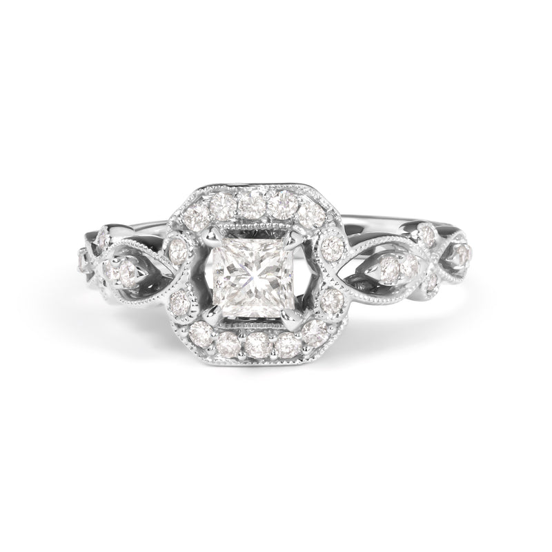 Bids.com 14K White Gold Diamond 3/4 Cttw Diamond Halo Style and Woven Shank Engagement Ring (G-H Color, VS2-SI1 Clarity) - Size 7 Rings White Smoke 7 / White.Gold