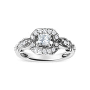 Bids.com 14K White Gold Diamond 3/4 Cttw Diamond Halo Style and Woven Shank Engagement Ring (G-H Color, VS2-SI1 Clarity) - Size 7 Rings White Smoke 7 / White.Gold