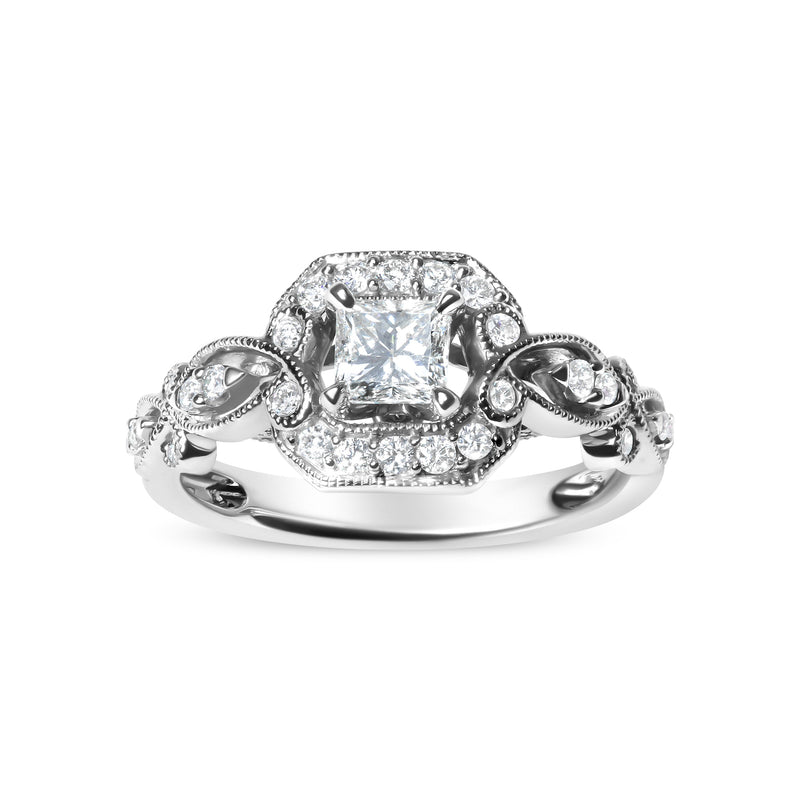 Bids.com 14K White Gold Diamond 3/4 Cttw Diamond Halo Style and Woven Shank Engagement Ring (G-H Color, VS2-SI1 Clarity) - Size 7 Rings White Smoke 7 / White.Gold