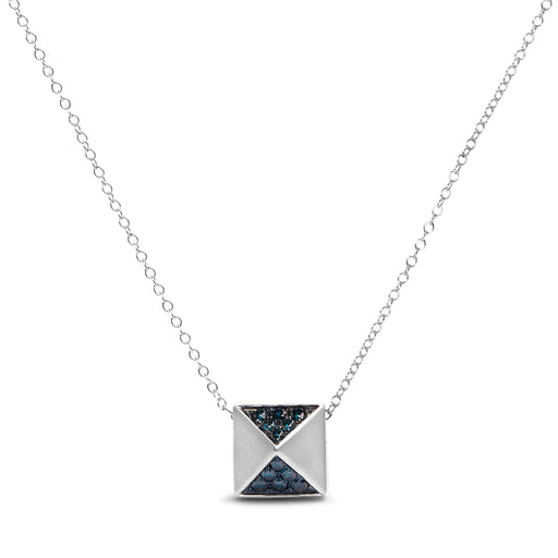 Bids.com 14K White Gold 1/4 Cttw Treated Blue Diamond Matte Finished Pyramid Pendant Necklace (Blue Color, SI1-SI2 Clarity) - 18" Inches Necklaces White Smoke White.Gold / 18