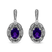 Bids.com .925 Sterling Silver Diamond Accent and 8x6mm Purple Oval Amethyst Stud Earrings (I-J Color, I1-I2 Clarity) Earrings White Smoke White.Sterling Silver / 0.02