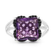 Bids.com 4.58 Carat Genuine Amethyst & Black Diamond .925 Sterling Silver Ring Rings White Smoke size 7.00,size 6.00,size 8.00,size 9.00,size 5.00,size 10.00