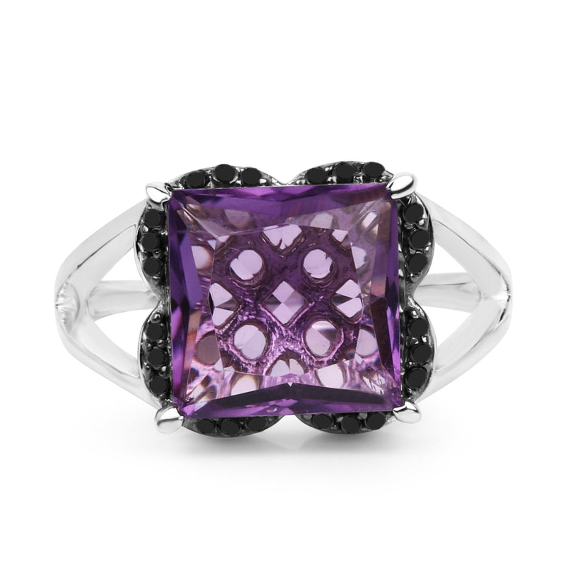 Bids.com 4.58 Carat Genuine Amethyst & Black Diamond .925 Sterling Silver Ring Rings White Smoke size 7.00,size 6.00,size 8.00,size 9.00,size 5.00,size 10.00