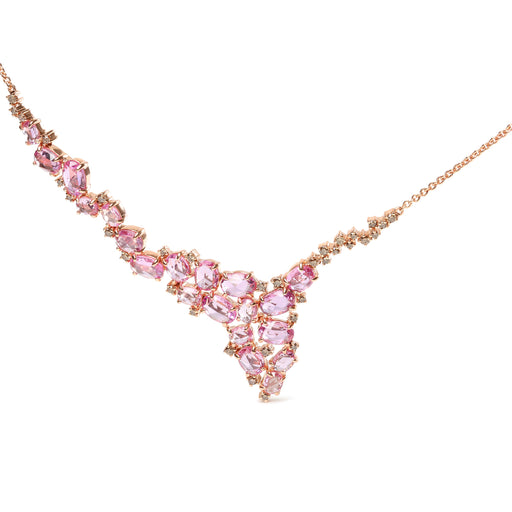 Bids.com 18K Rose Gold 1/2 Cttw Brown Diamond and Multi-Size Oval Pink Sapphire Cluster Cascade Statement Station Necklace (Brown Color, SI1-SI2 Clarity) - Adjustable up to 14" to 16" Necklaces White Smoke Rose.Gold / 16