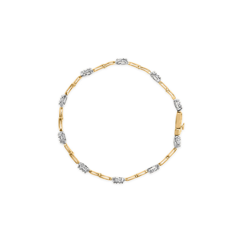 Bids.com 10K White and Yellow Gold 1.00 Cttw Diamond Oval Shaped Cluster Link  Bracelet (I-J Color, SI2-I1 Clarity) - 7" Inches Bracelets White Smoke YellowWhite.Gold / 7