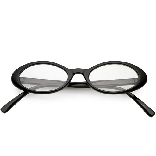 zeroUV Women's Retro Dapper Small Oval Clear Lens Glasses C704 Glasses White Smoke Black Clear
