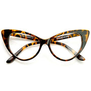 zeroUV 1950's Vintage Mod Fashion Cat Eye Clear Lens Glasses 8435 Glasses White Smoke Havana
