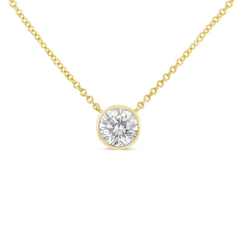 Bids.com 10K Yellow Gold 1/2 Carat Round Brilliant-Cut Diamond Modern Bezel-Set Solitaire 16"-18" Pendant Necklace (H-I Color, SI2-I1 Clarity) Necklaces White Smoke Yellow.Gold / 18