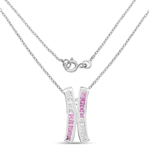 Bids.com 1.08 Carat Genuine Pink Sapphire and White Sapphire .925 Sterling Silver Pendant Pendants White Smoke