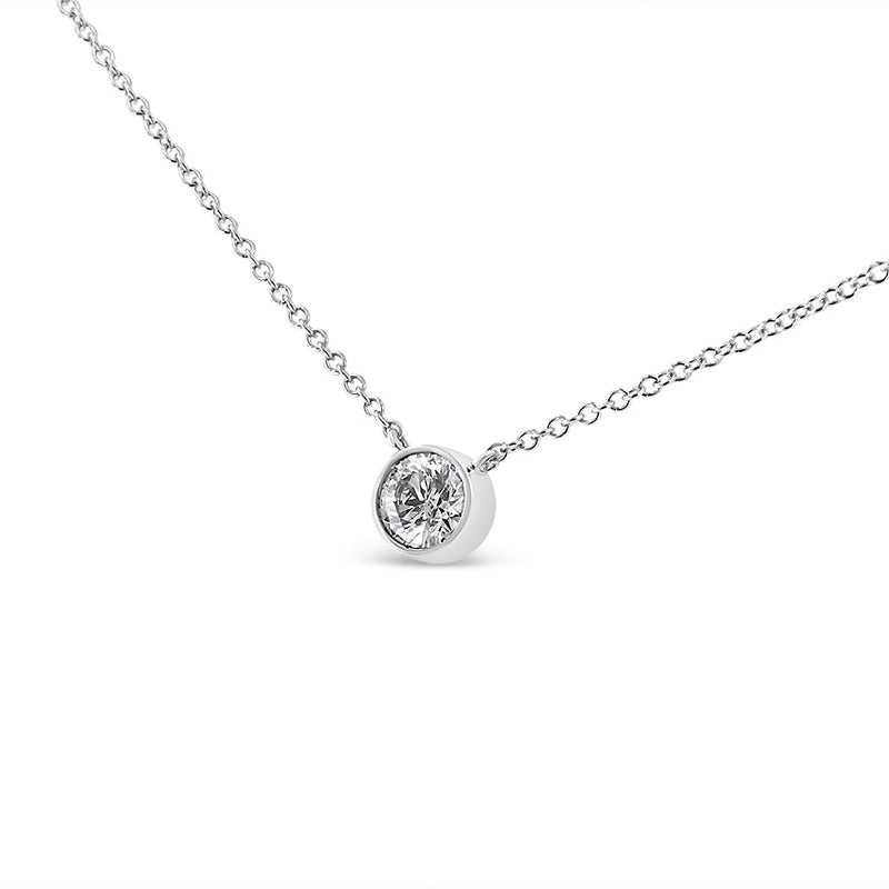 Bids.com 10K White Gold 1/2 Carat Round Brilliant-Cut Diamond Modern Bezel-Set Solitaire 16"-18" Pendant Necklace (H-I Color, SI2-I1 Clarity) Necklaces White Smoke White.Gold / 18