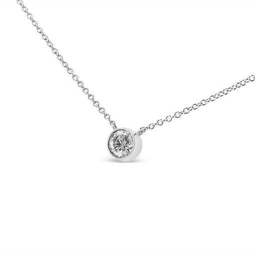 Bids.com 10K White Gold 1/2 Carat Round Brilliant-Cut Diamond Modern Bezel-Set Solitaire 16"-18" Pendant Necklace (H-I Color, SI2-I1 Clarity) Necklaces White Smoke White.Gold / 18