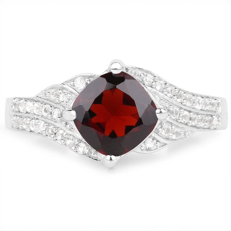 Bids.com 1.67 Carat Genuine Garnet and White Topaz .925 Sterling Silver Ring Rings White Smoke size 6.00,size 7.00,size 8.00,size 9.00,size 5.00