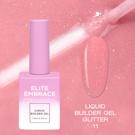 nbmsupply ELITE EMBRACE Professional Liquid Builder Gel Glitter 11 15ml ELBGG1115 Light Coral