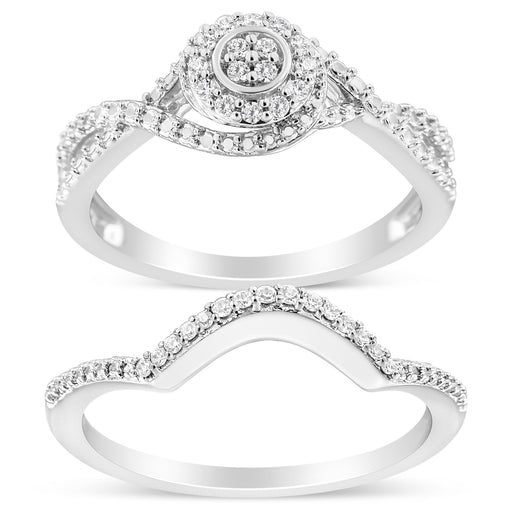 Bids.com .925 Sterling Silver 1/6 Cttw Diamond Composite Halo and Split Shank Bridal Set Ring and Band  (I-J Color, I3 Clarity) - Size 7 Rings White Smoke 7 / White.Sterling Silver,9 / White.Sterling Silver,6 / White.Sterling Silver,8 / White.Sterling Silver,5 / White.Sterling Silver,10 / White.Sterling Silver,11 / White.Sterling Silver,12 / White.Sterling Silver