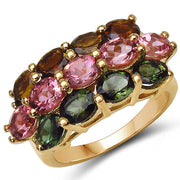 Bids.com 14K Yellow Gold Plated 4.58 Carat Genuine Multi Tourmaline .925 Sterling Silver Ring Rings White Smoke size 7.00,size 6.00,size 8.00,size 9.00