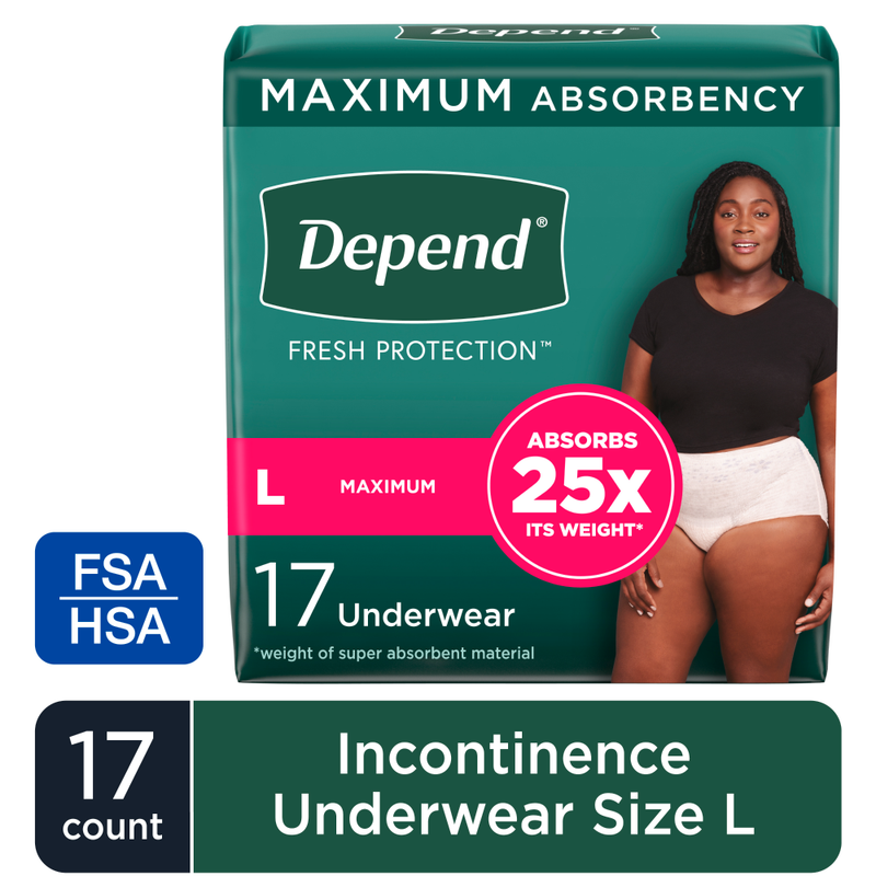 Depend Depend Fresh Protection Incontinence Underwear for Women, Large, 17 Count Incontinence Aids White Smoke