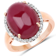 Bids.com 14K Rose Gold Plated 16.69 Carat Genuine Glass Filled Ruby and White Topaz .925 Sterling Silver Ring Rings White Smoke size 6.00,size 7.00,size 8.00,size 9.00