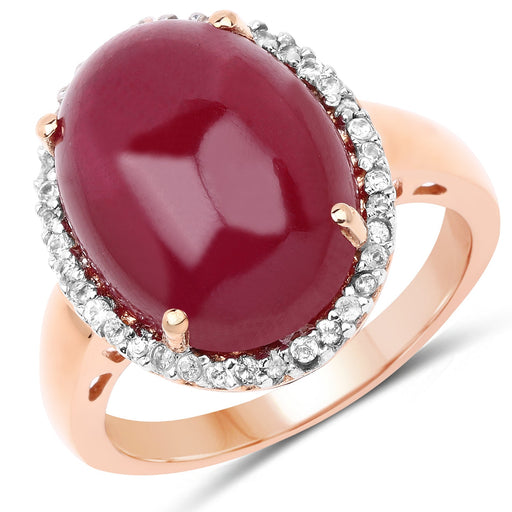 Bids.com 14K Rose Gold Plated 16.69 Carat Genuine Glass Filled Ruby and White Topaz .925 Sterling Silver Ring Rings White Smoke size 6.00,size 7.00,size 8.00,size 9.00