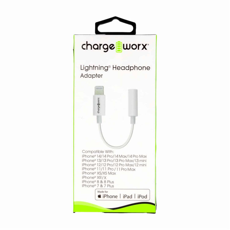 Charge Worxs Charge Worx Lightning to 3.5 mm Headphone Adapter Cables White Smoke