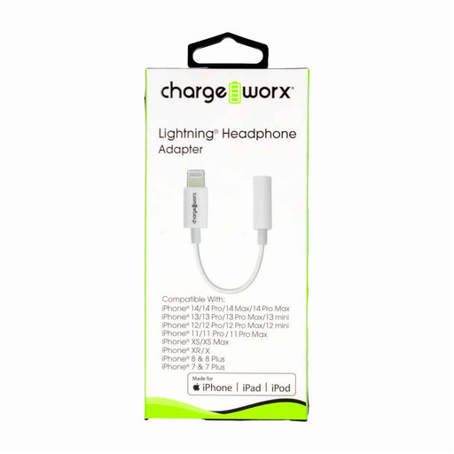 Charge Worxs Charge Worx Lightning to 3.5 mm Headphone Adapter Cables White Smoke