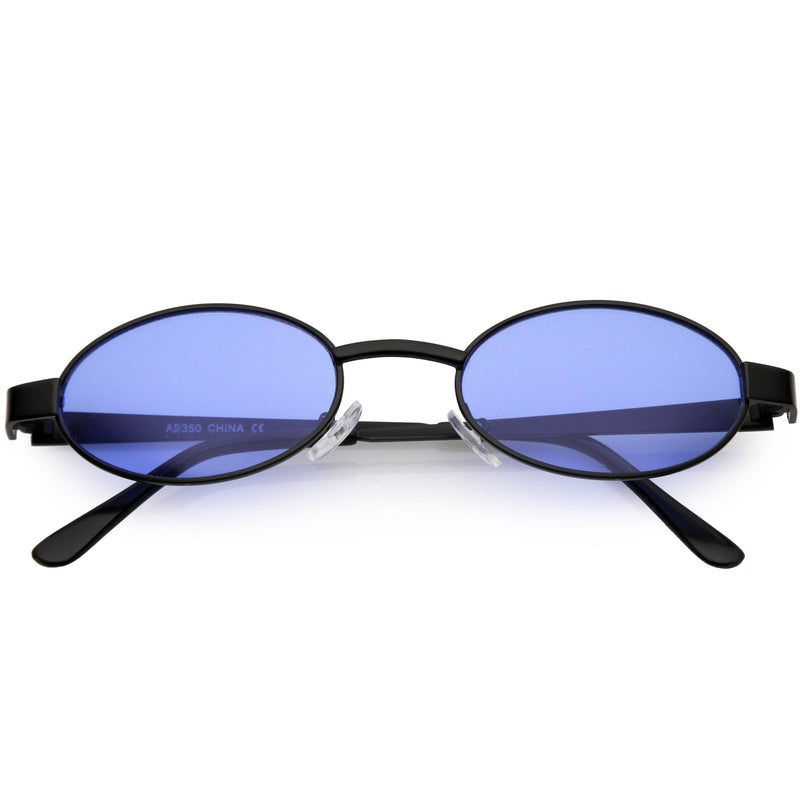 zeroUV Retro 1990's Small Color Tone Oval Metal Sunglasses C709 Sunglasses White Smoke Black Blue