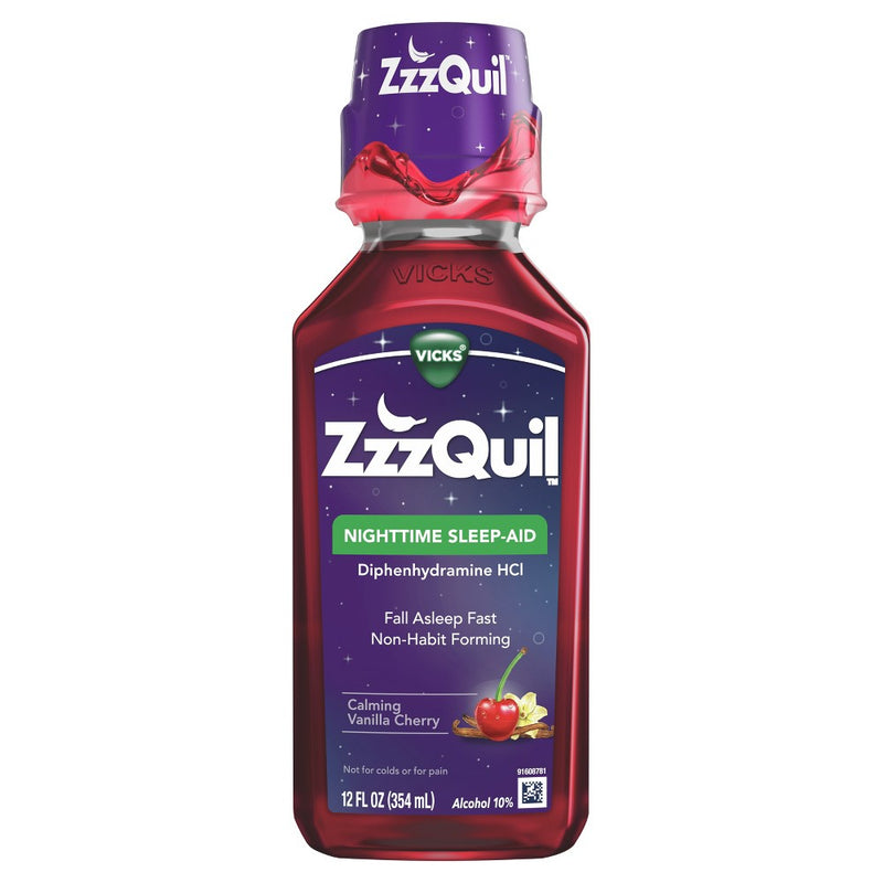 Vick's Vick's ZzzQuil Nighttime  Calming Vanilla Cherry  Sleep-AidL 12 Fl Oz Health & Beauty White Smoke