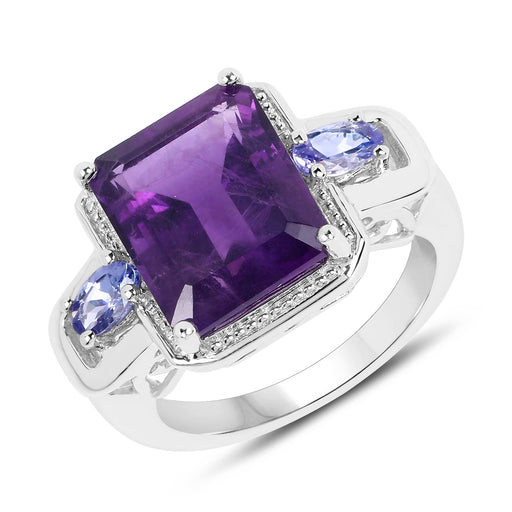 Bids.com 6.25 Carat Genuine Amethyst and Tanzanite .925 Sterling Silver Ring Rings White Smoke size 7.00,size 8.00,size 10.00,size 6.00,size 9.00
