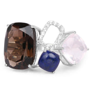 Bids.com 7.51 Carat Genuine Multi Stone .925 Sterling Silver Ring Rings White Smoke size 7.00,size 6.00,size 8.00,size 9.00