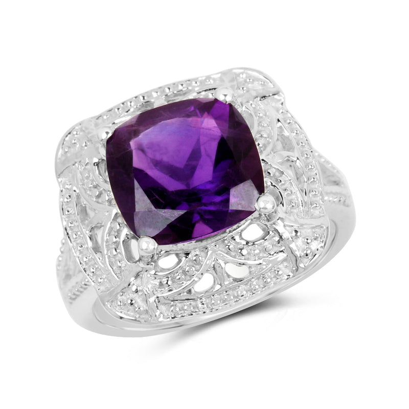 Bids.com 4.35 Carat Genuine Amethyst .925 Sterling Silver Ring Rings White Smoke size 6.00,size 7.00,size 8.00,size 9.00,size 5.00,size 10.00