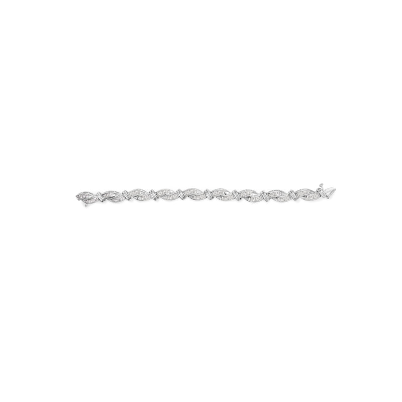 Bids.com 14K White Gold 4.0 Cttw Invisble Set Princess-Cut Diamond Wave Style Link Bracelet (H-I Color, SI2-I1 Clarity) - 7" Bracelets White Smoke White.Gold / 7