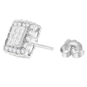 Bids.com 14K White Gold 1.0 Cttw Round Brilliant & Princess Cut Diamond Scallop-Edge Framed Square Halo Stud Earrings (G-H Color, SI1-SI2 Clarity) Earrings White Smoke White.Gold / 1.01