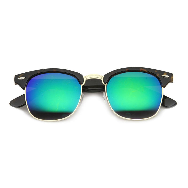 zeroUV Retro Horned Rim Half Frame Flash Mirror Lens Sunglasses 9309 Sunglasses White Smoke Tortoise Midnight