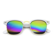 zeroUV Retro Horned Rim Half Frame Flash Mirror Lens Sunglasses 9309 Sunglasses White Smoke White Rainbow