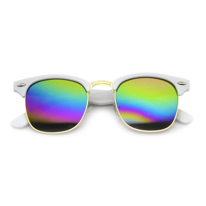 zeroUV Retro Horned Rim Half Frame Flash Mirror Lens Sunglasses 9309 Sunglasses White Smoke White Rainbow