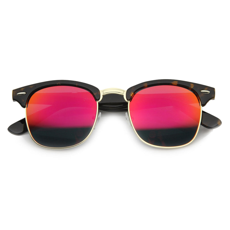 zeroUV Retro Horned Rim Half Frame Flash Mirror Lens Sunglasses 9309 Sunglasses White Smoke Tortoise Fire