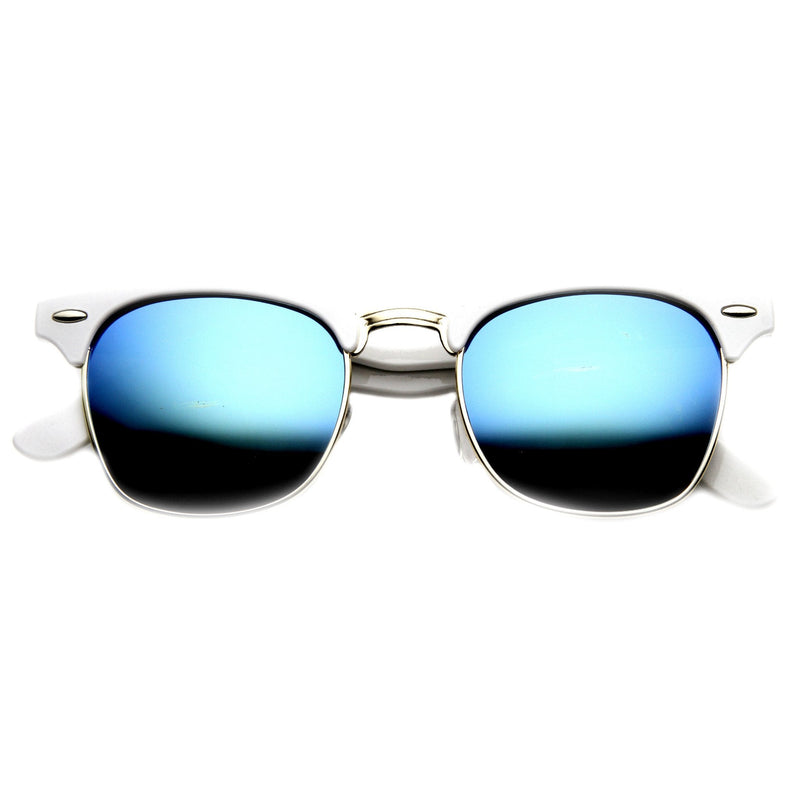 zeroUV Retro Horned Rim Half Frame Flash Mirror Lens Sunglasses 9309 Sunglasses White Smoke White Ice