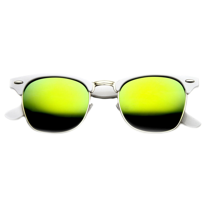 zeroUV Retro Horned Rim Half Frame Flash Mirror Lens Sunglasses 9309 Sunglasses White Smoke White Sun