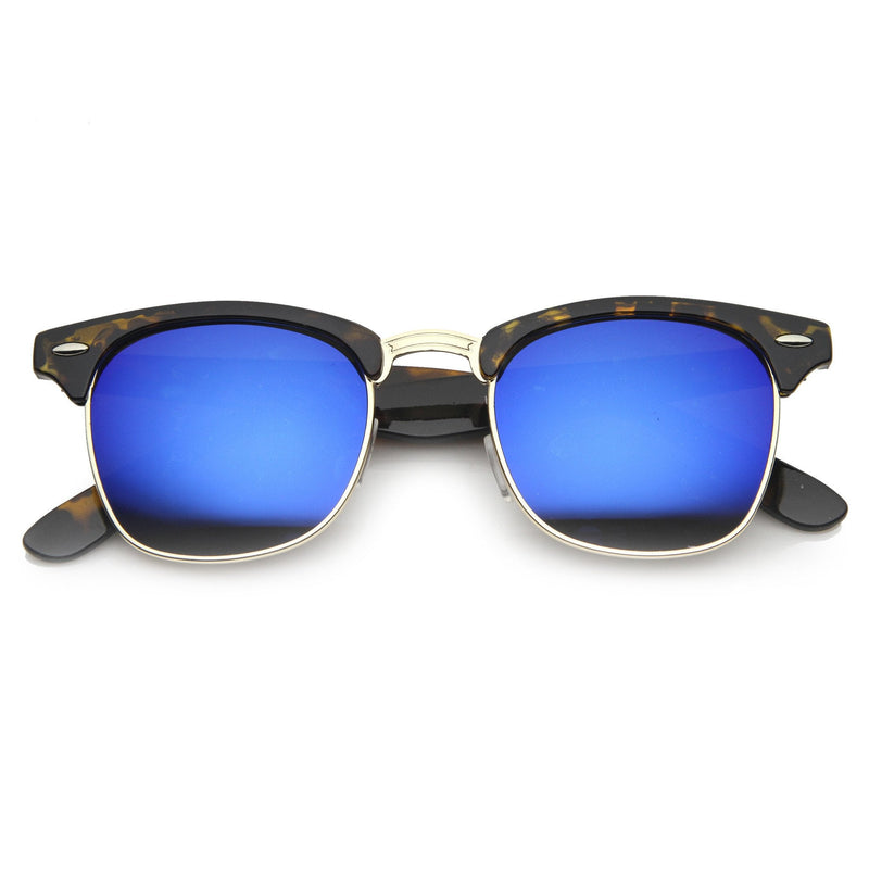 zeroUV Retro Horned Rim Half Frame Flash Mirror Lens Sunglasses 9309 Sunglasses White Smoke Tortoise Ice