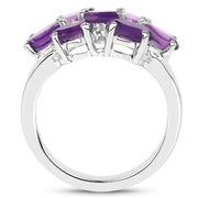 Bids.com 3.05 Carat Genuine  Amethyst and White Topaz .925 Sterling Silver Ring Rings White Smoke size 7.00,size 6.00,size 8.00,size 5.00,size 9.00
