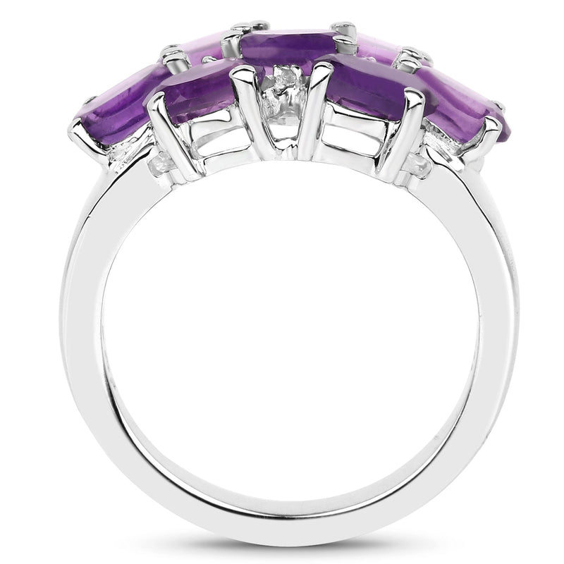 Bids.com 3.05 Carat Genuine  Amethyst and White Topaz .925 Sterling Silver Ring Rings White Smoke size 7.00,size 6.00,size 8.00,size 5.00,size 9.00