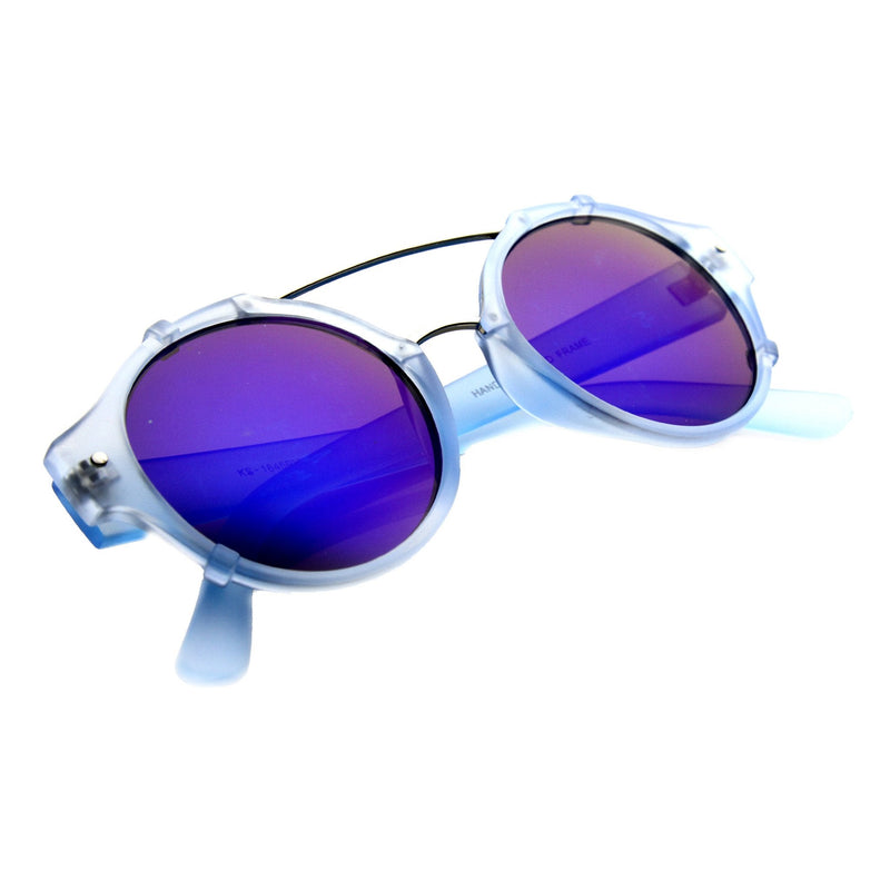 zeroUV Colorful Retro Round P3 Mirror Lens Cross Bar Sunglasses 9648 Sunglasses White Smoke Blue Ice,Purple Fire,Frost Sun,Grey Midnight,Pink Fire,Frost Purple
