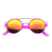 zeroUV Colorful Retro Round P3 Mirror Lens Cross Bar Sunglasses 9648 Sunglasses White Smoke Purple Fire